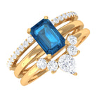 Octagon Cut London Blue Topaz Solitaire Ring Set with Diamond London Blue Topaz - ( AAA ) - Quality - Rosec Jewels