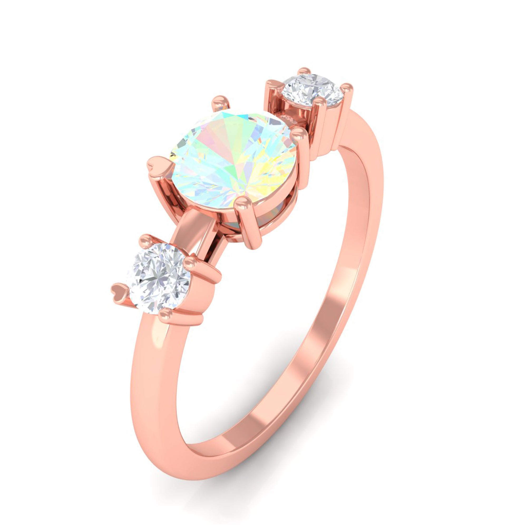 Real Ethiopian Opal and Diamond Three Stone Promise Ring Ethiopian Opal - ( AAA ) - Quality - Rosec Jewels