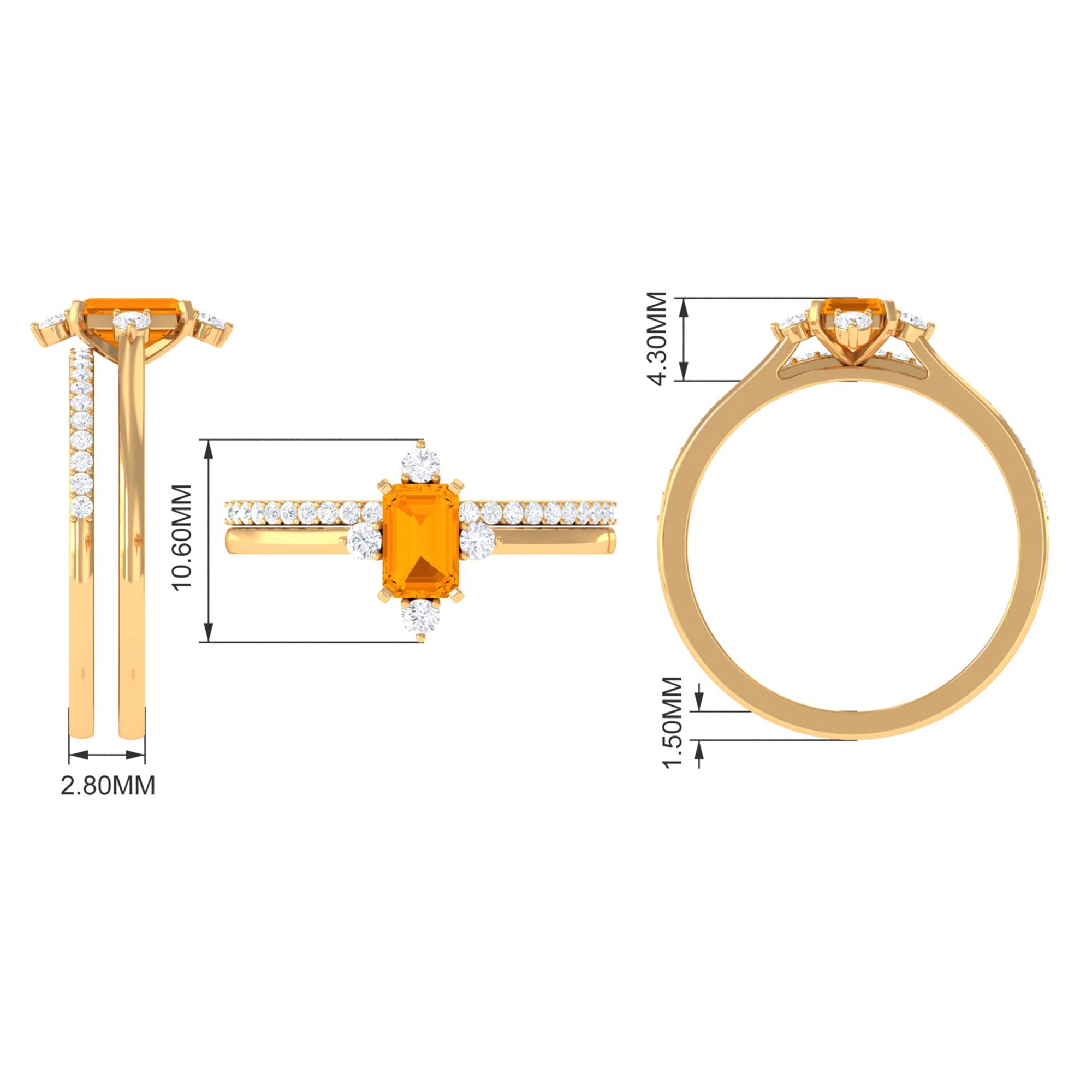 1.25 Carat Emerald Cut Fire Opal Solitaire Ring Set with Diamond Fire Opal - ( AAA ) - Quality - Rosec Jewels