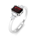 Octagon Garnet Solitaire Engagement Ring with Diamond Garnet - ( AAA ) - Quality - Rosec Jewels