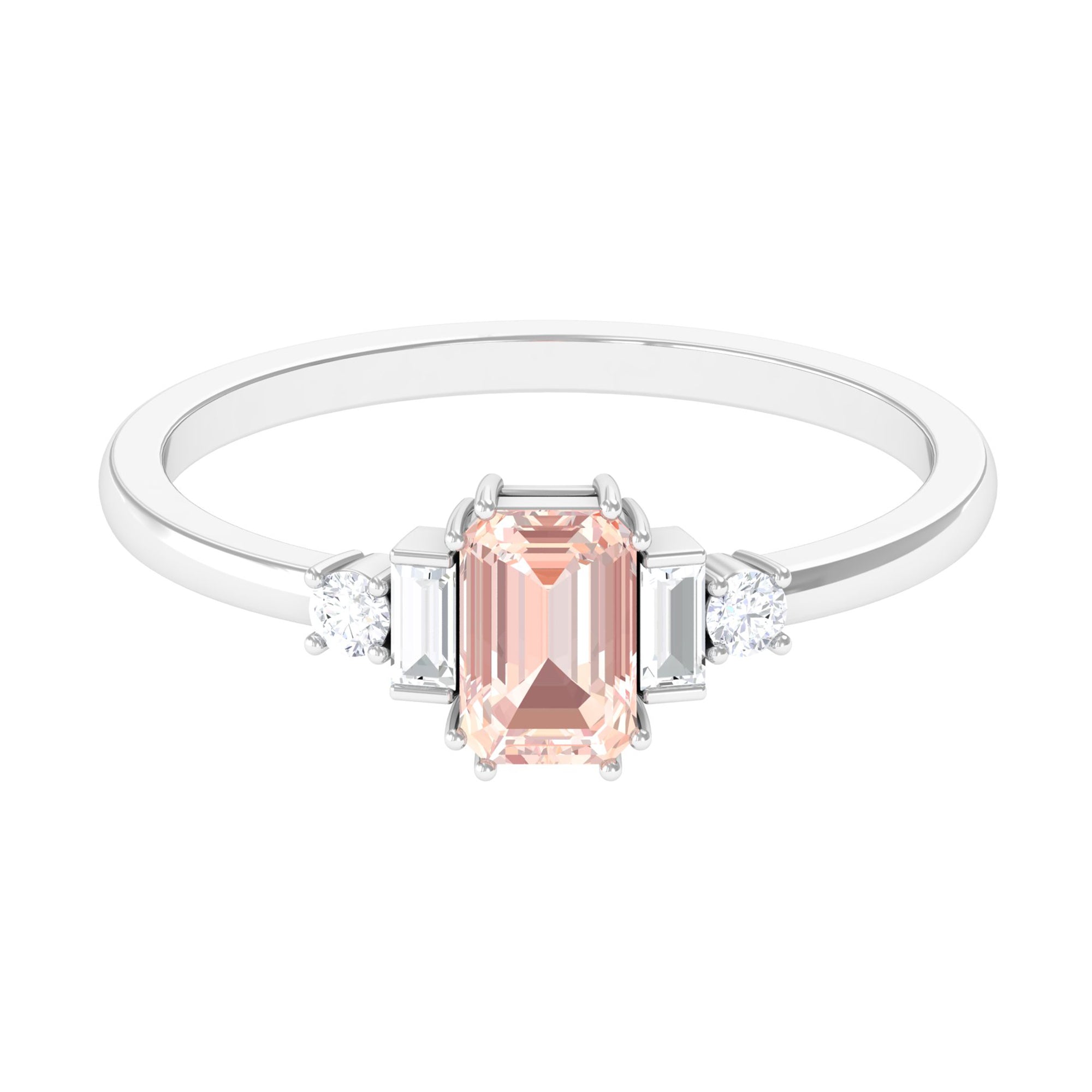 3/4 CT Morganite Solitaire Engagement Ring with Diamond Morganite - ( AAA ) - Quality - Rosec Jewels