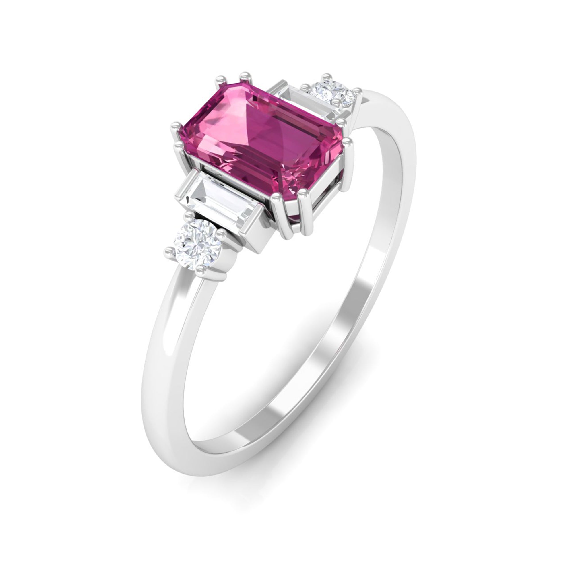 3/4 CT Minimal Pink Tourmaline Solitaire Ring with Diamond Pink Tourmaline - ( AAA ) - Quality - Rosec Jewels