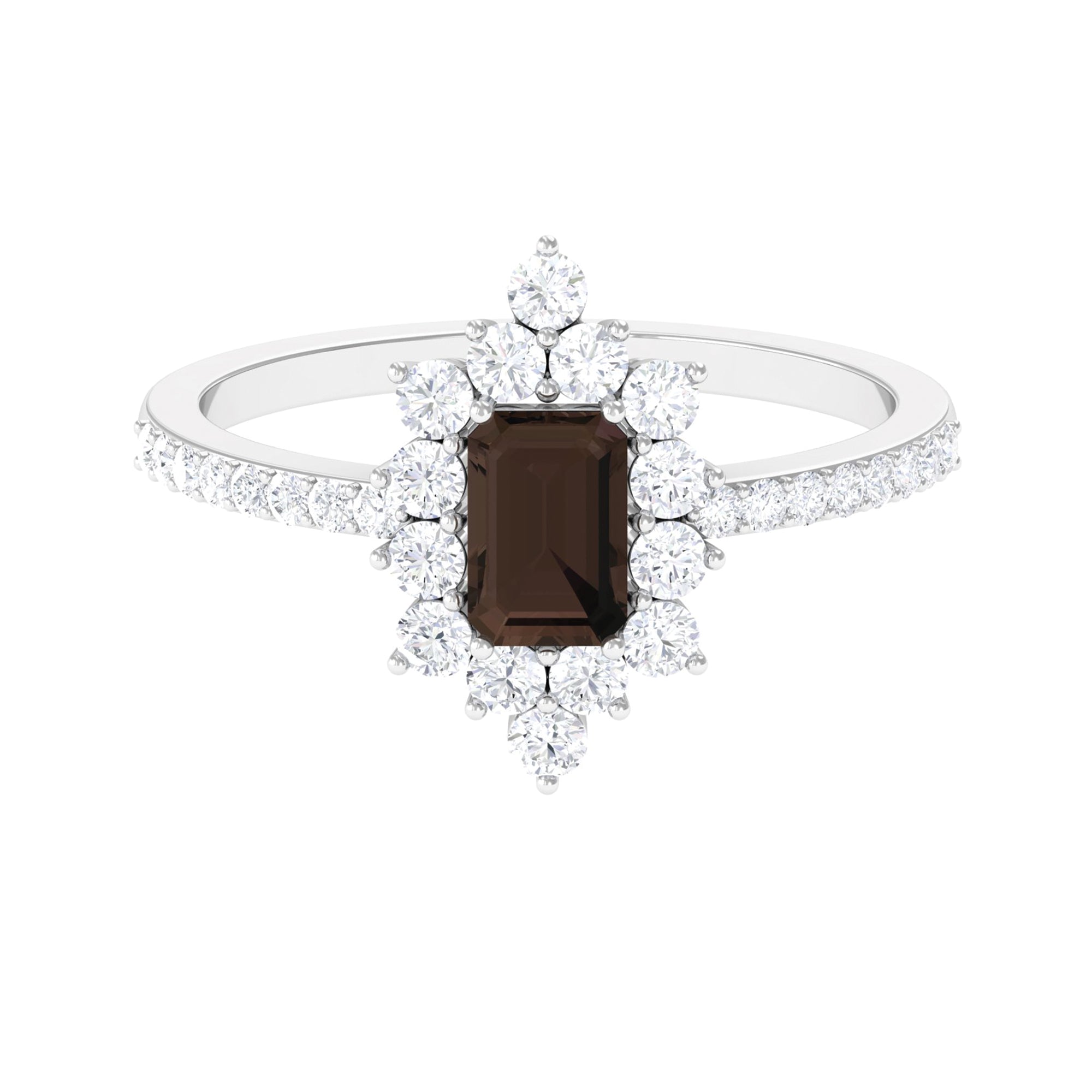 Octagon Cut Smoky Quartz and Diamond Vintage Ring Smoky Quartz - ( AAA ) - Quality - Rosec Jewels