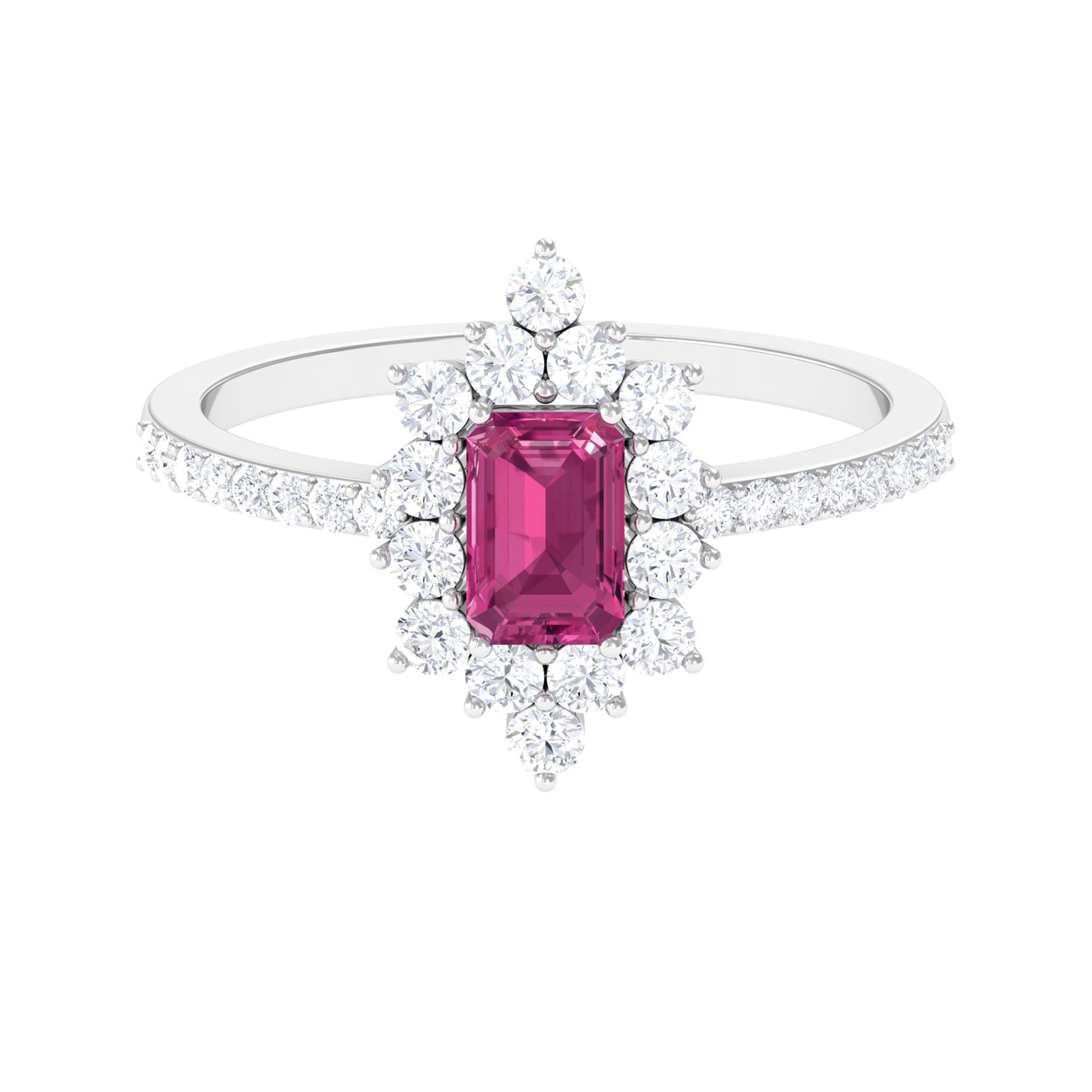 1.75 CT Vintage Inspired Pink Tourmaline Ring with Diamond Halo Pink Tourmaline - ( AAA ) - Quality - Rosec Jewels