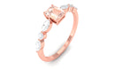 Emerald Cut Morganite Solitaire Ring with Diamond Side Stones Morganite - ( AAA ) - Quality - Rosec Jewels