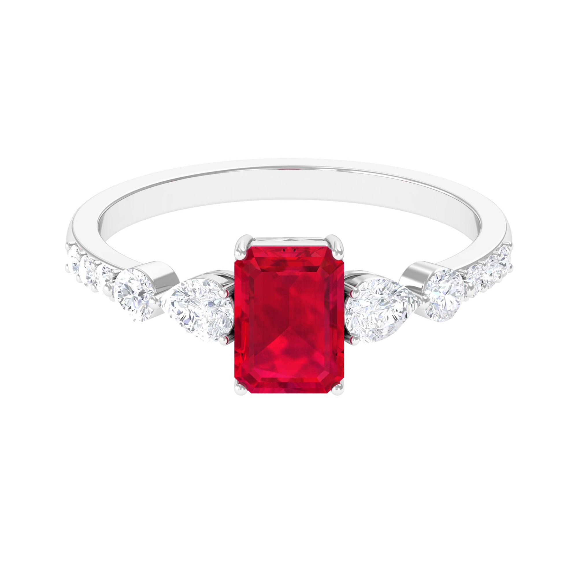 1.75 CT Octagon Lab Created Ruby Classic Solitaire Engagement Ring with Moissanite Lab Created Ruby - ( AAAA ) - Quality - Rosec Jewels