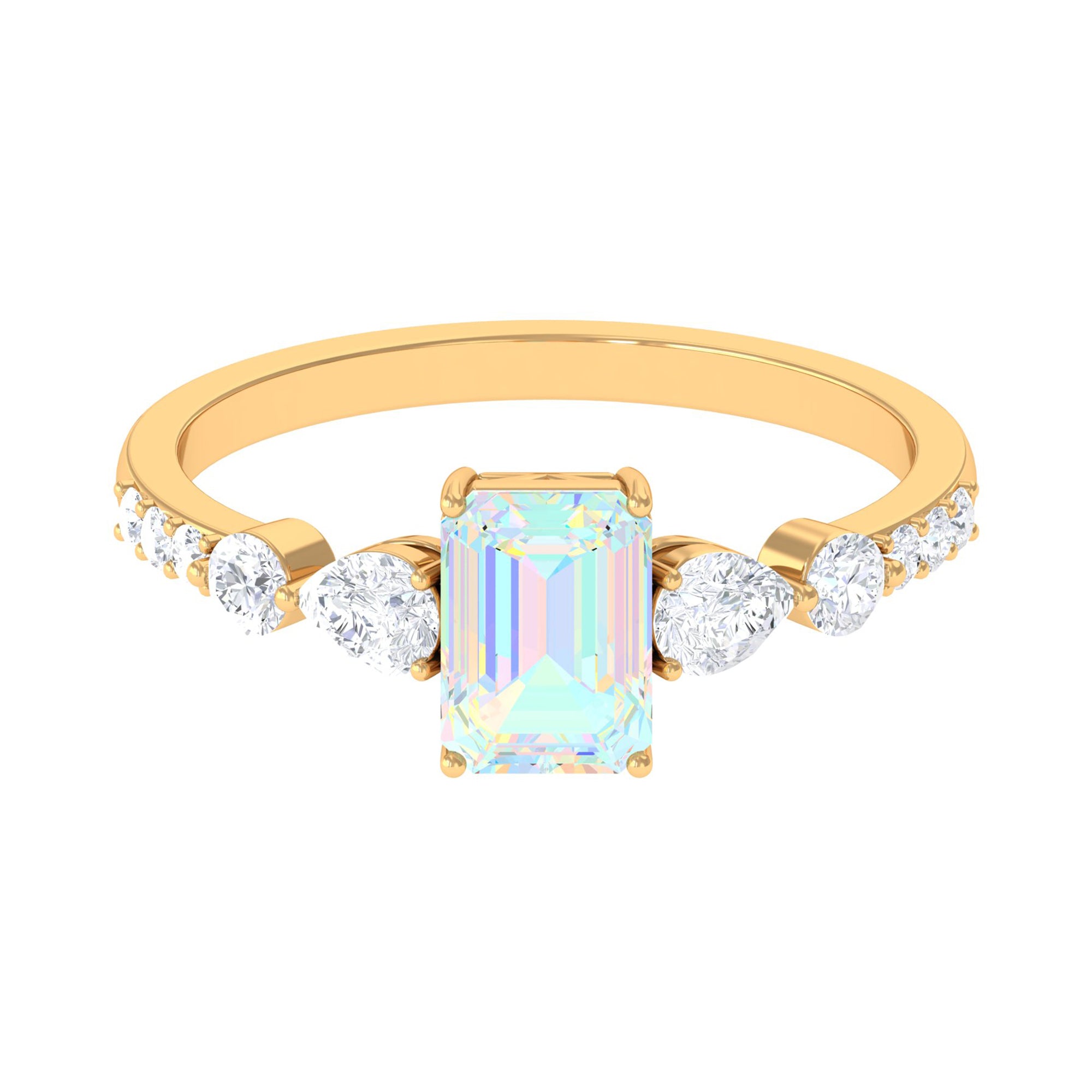 Natural Ethiopian Opal Solitaire Ring with Moissanite Stones Ethiopian Opal - ( AAA ) - Quality - Rosec Jewels