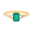 Octagon shape Emerald Solitaire Ring with Diamond Split Shank Emerald - ( AAA ) - Quality - Rosec Jewels