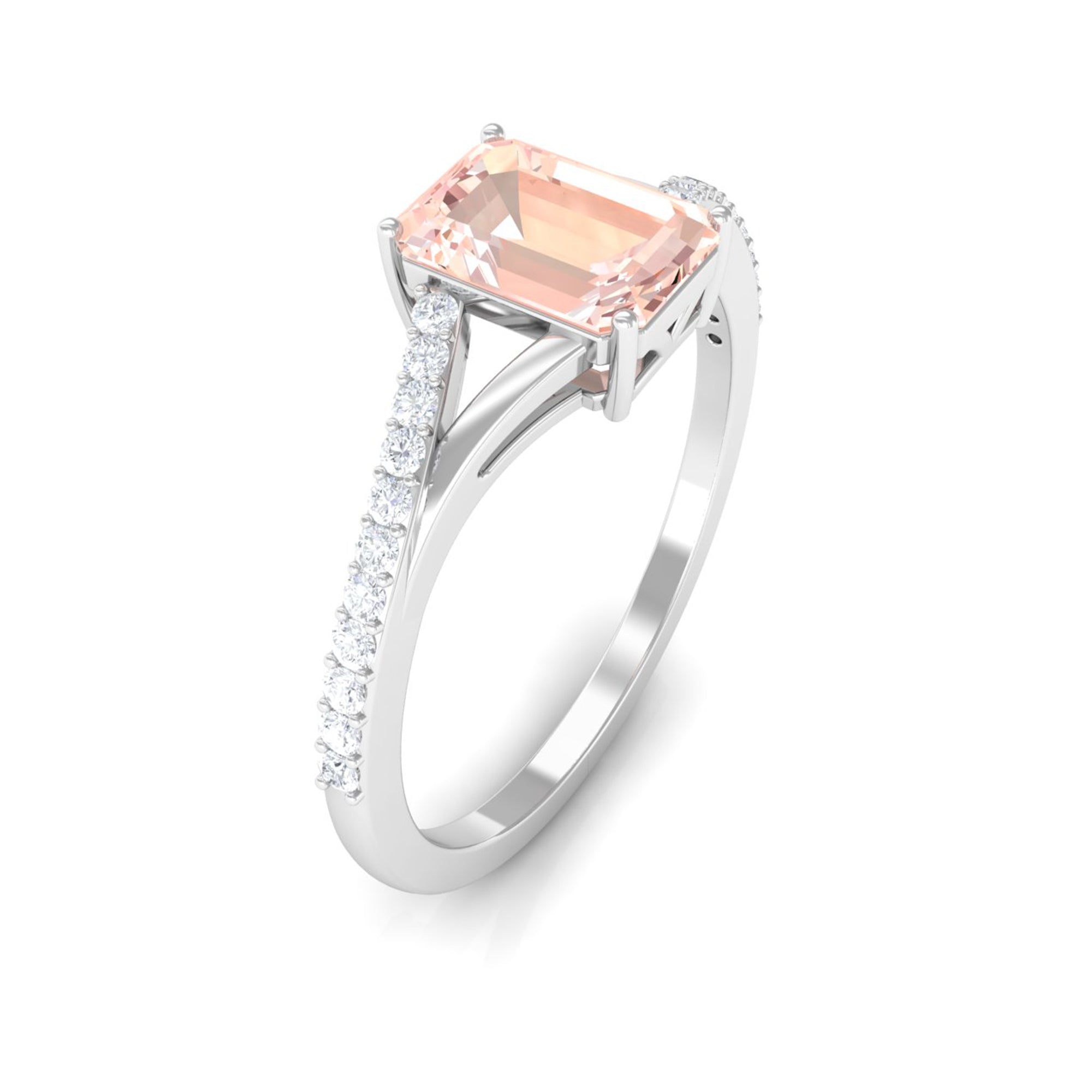 Solitaire Morganite Split Shank Engagement Ring with Diamond Morganite - ( AAA ) - Quality - Rosec Jewels