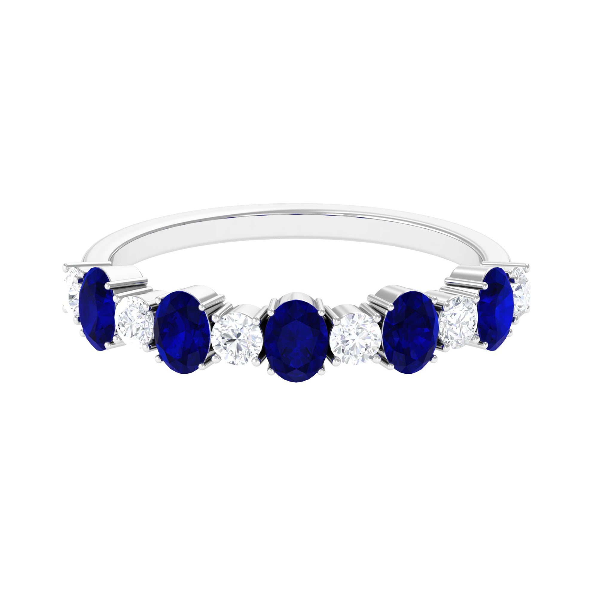 Genuine Blue Sapphire and Diamond Alternate Semi Eternity Ring Blue Sapphire - ( AAA ) - Quality - Rosec Jewels