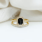 Real Black Onyx and Moissanite Stackable Ring Set Black Onyx - ( AAA ) - Quality - Rosec Jewels