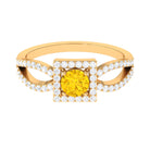 1.5 CT Split Shank Yellow Sapphire Engagement Ring with Diamond Accent Yellow Sapphire - ( AAA ) - Quality - Rosec Jewels