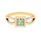 Round Green Sapphire and Diamond Halo Ring in Split Shank Green Sapphire - ( AAA ) - Quality - Rosec Jewels