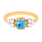 Round Shape Swiss Blue Topaz Floral Engagement Ring with Diamond Trio Swiss Blue Topaz - ( AAA ) - Quality - Rosec Jewels