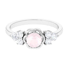 1 CT Round Shape Rose Quartz Floral Engagement Ring with Diamond Trio Rose Quartz - ( AAA ) - Quality - Rosec Jewels