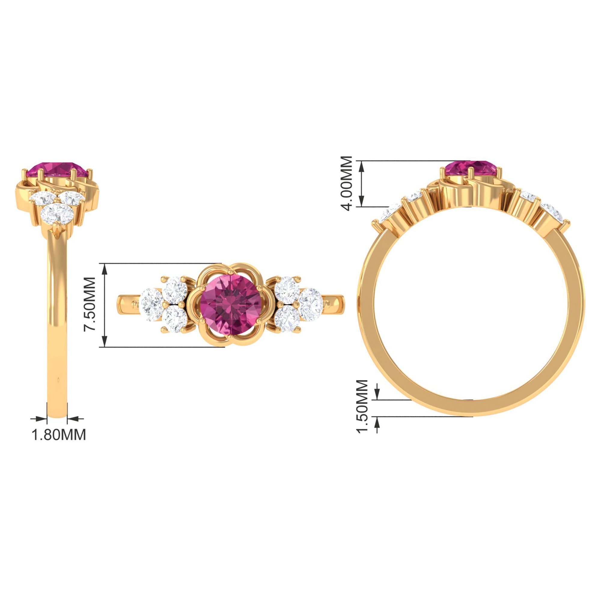 Nature Inspired Floral Ring with Pink Tourmaline and Diamond Pink Tourmaline - ( AAA ) - Quality - Rosec Jewels