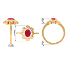 Oval Shape Lab Grown Ruby Floral Ring with Diamond Halo Lab Created Ruby - ( AAAA ) - Quality - Rosec Jewels