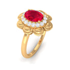 Oval Shape Lab Grown Ruby Floral Ring with Diamond Halo Lab Created Ruby - ( AAAA ) - Quality - Rosec Jewels