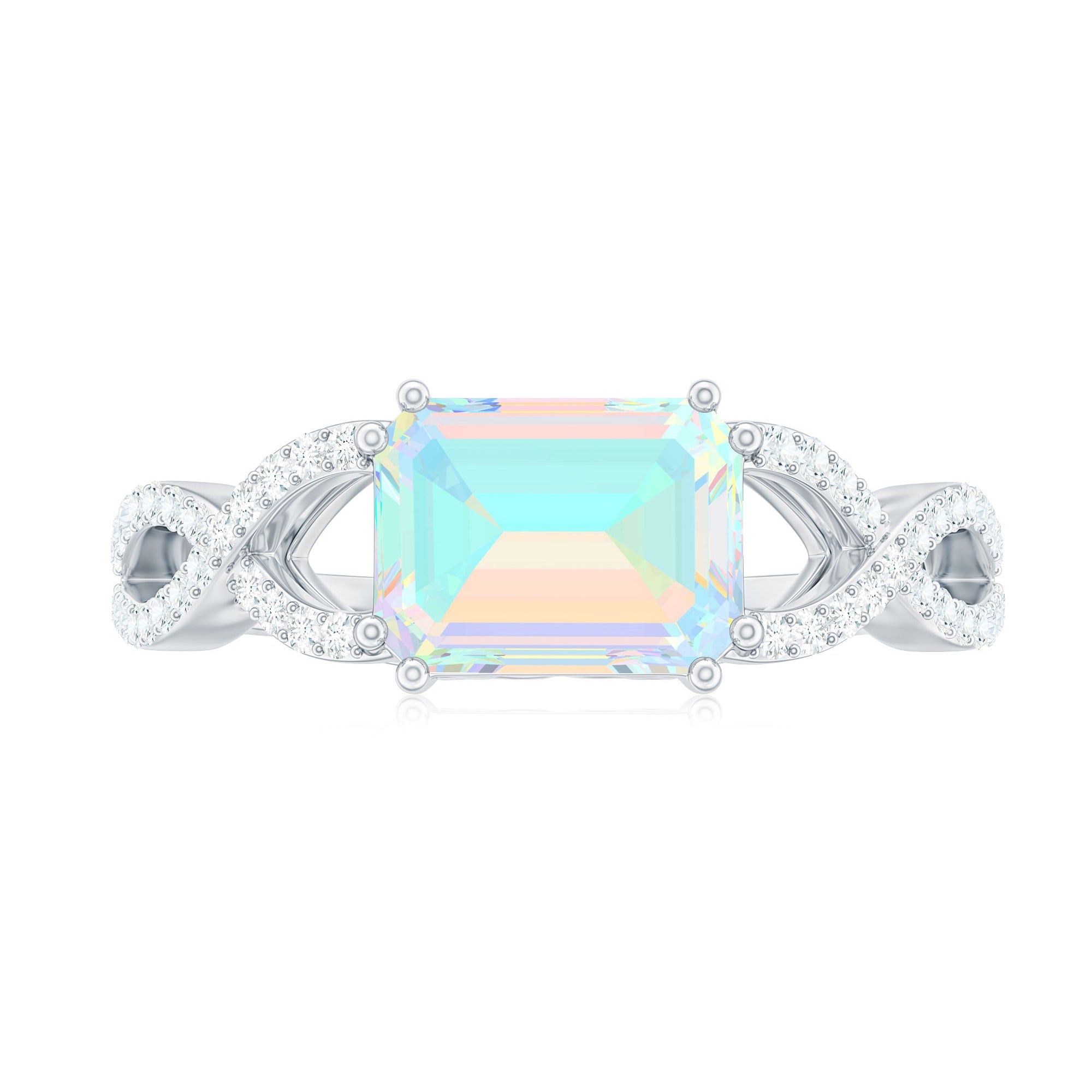 Octagon Ethiopian Opal East West Crossover Ring with Diamond Ethiopian Opal - ( AAA ) - Quality - Rosec Jewels