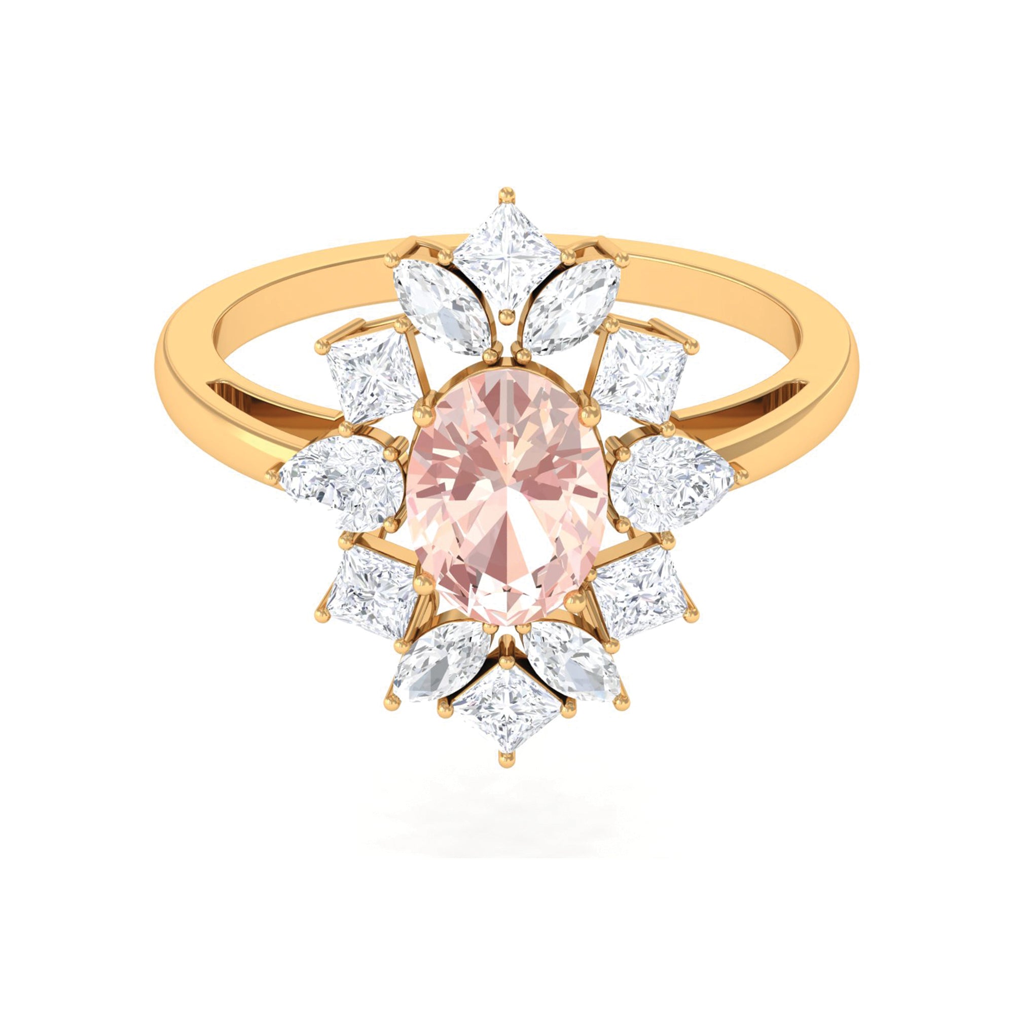 2.25 Carat Morganite and Moissanite Cocktail Ring Morganite - ( AAA ) - Quality - Rosec Jewels