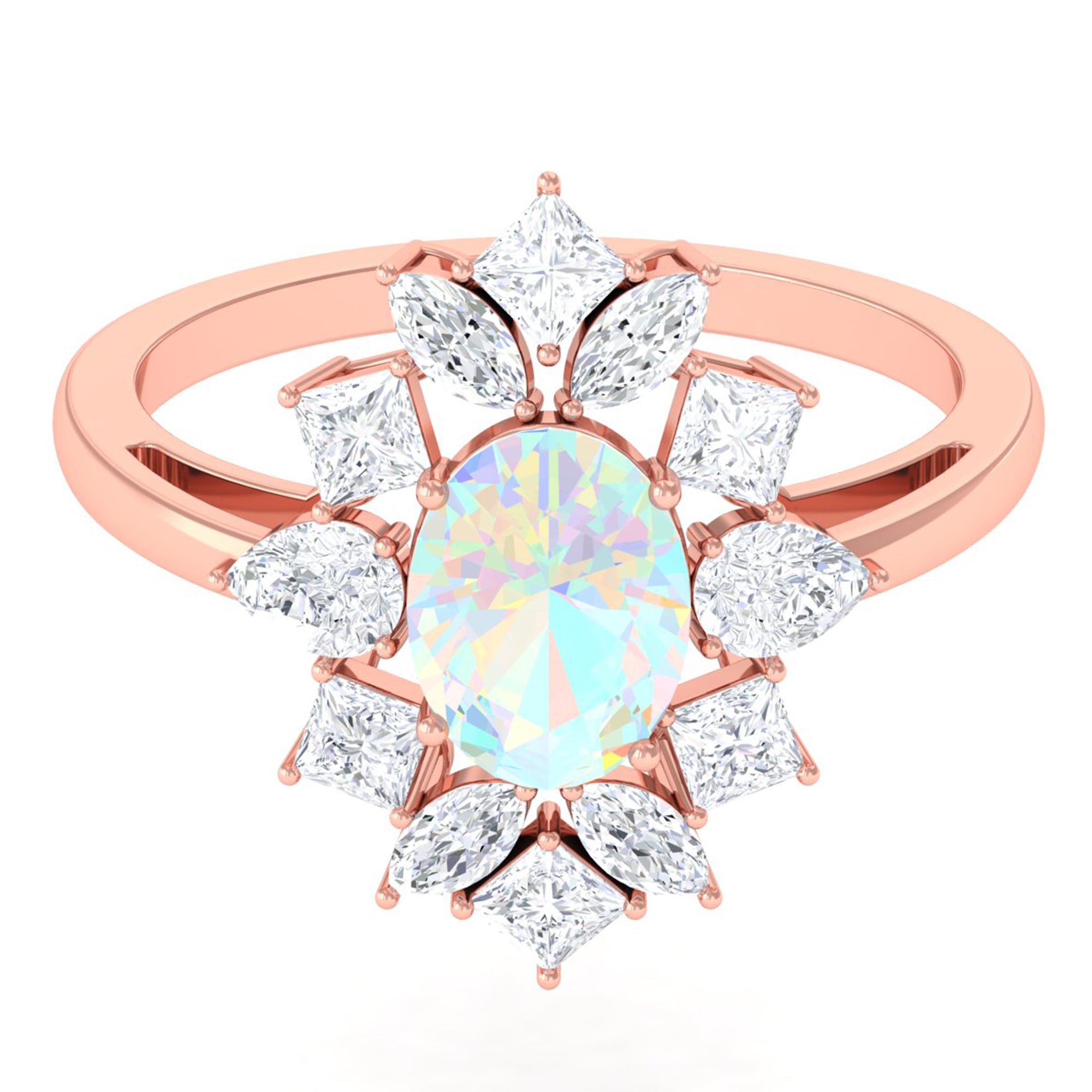 2.50 CT Oval Ethiopian Opal Cocktail Engagement Ring with Moissanite Ethiopian Opal - ( AAA ) - Quality - Rosec Jewels