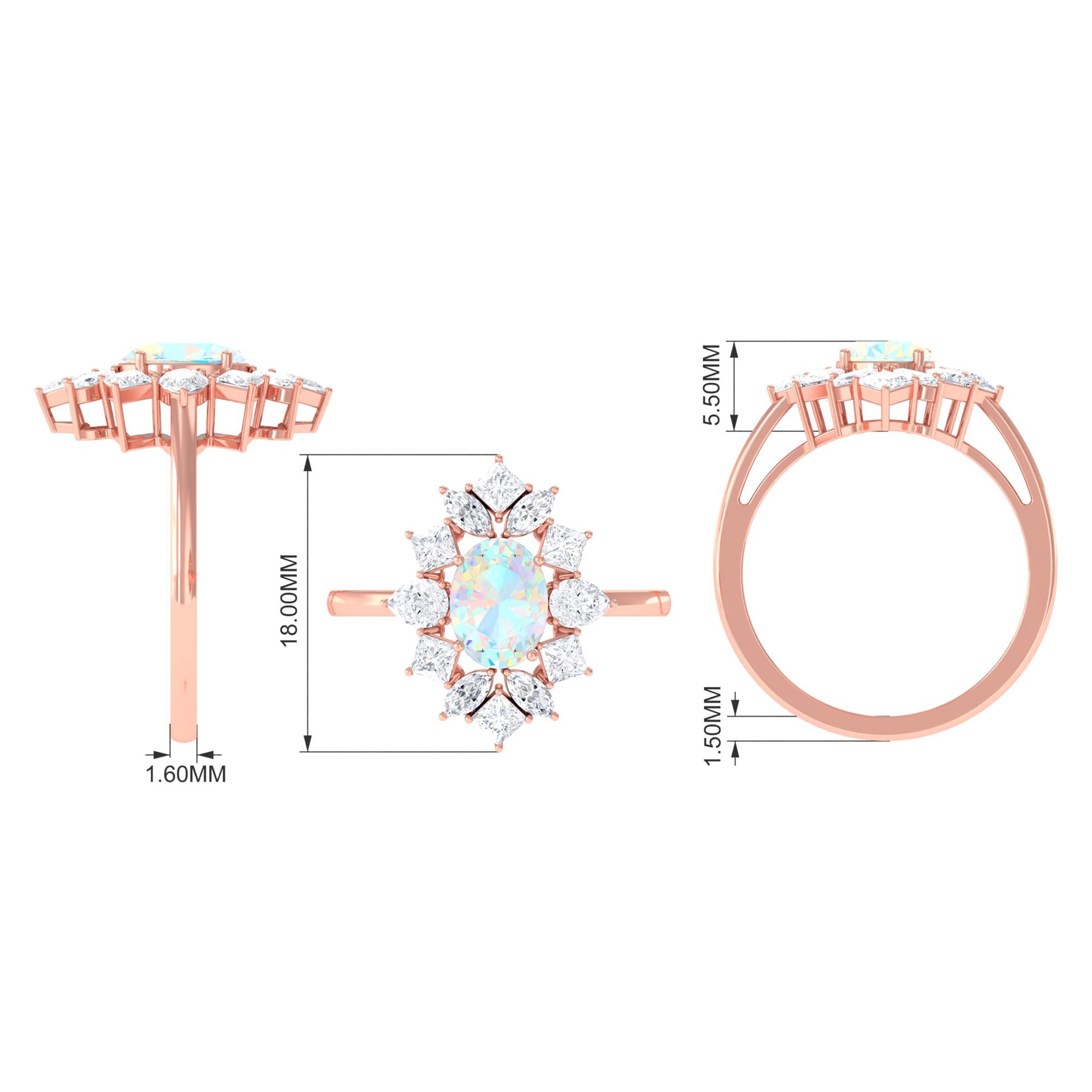 2.50 CT Oval Ethiopian Opal Cocktail Engagement Ring with Moissanite Ethiopian Opal - ( AAA ) - Quality - Rosec Jewels