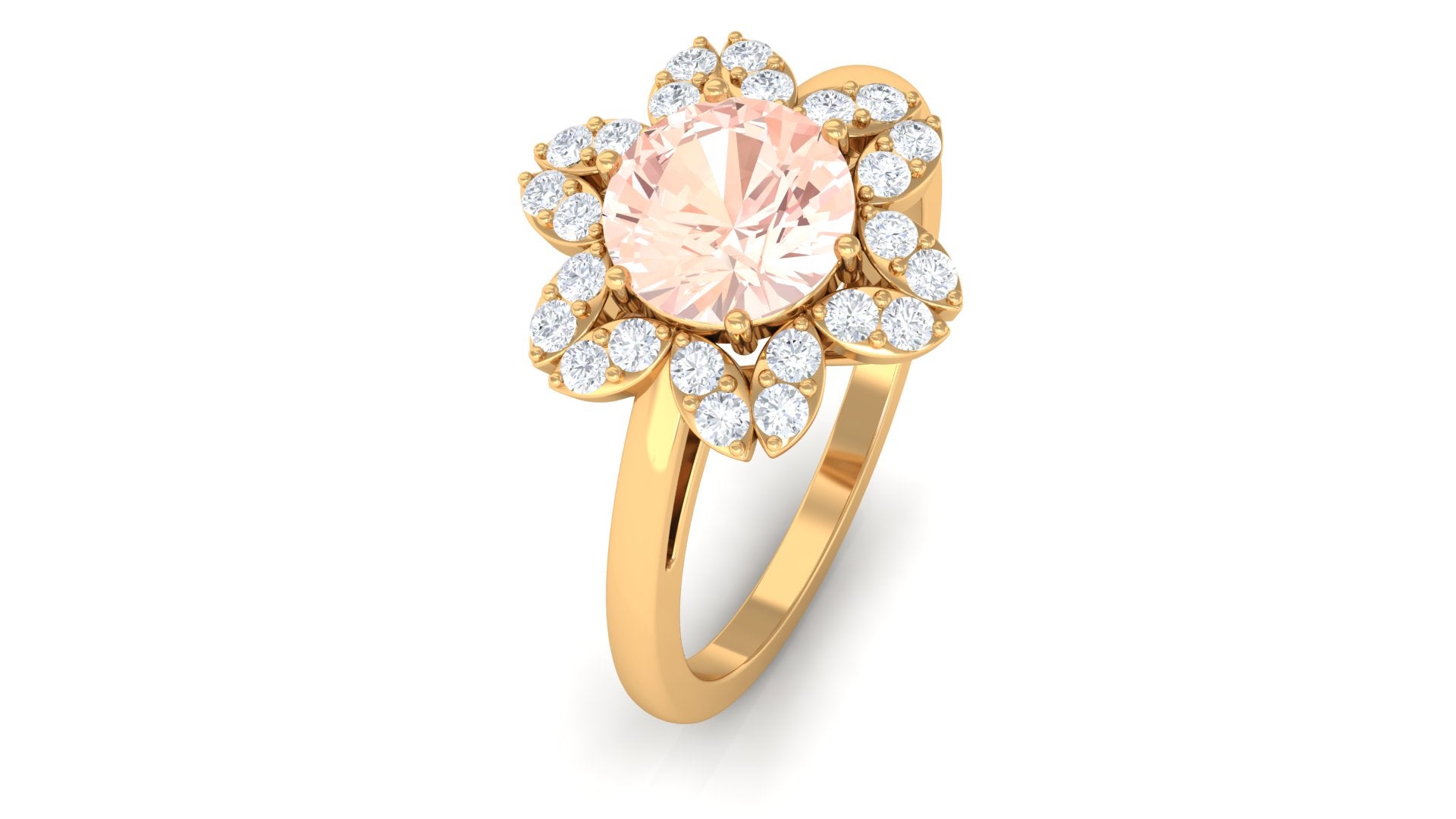 Round Morganite Flower Engagement Ring with Diamond Morganite - ( AAA ) - Quality - Rosec Jewels