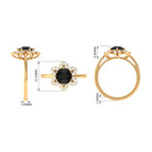 Round Black Onyx Flower Engagement Ring with Diamond Black Onyx - ( AAA ) - Quality - Rosec Jewels