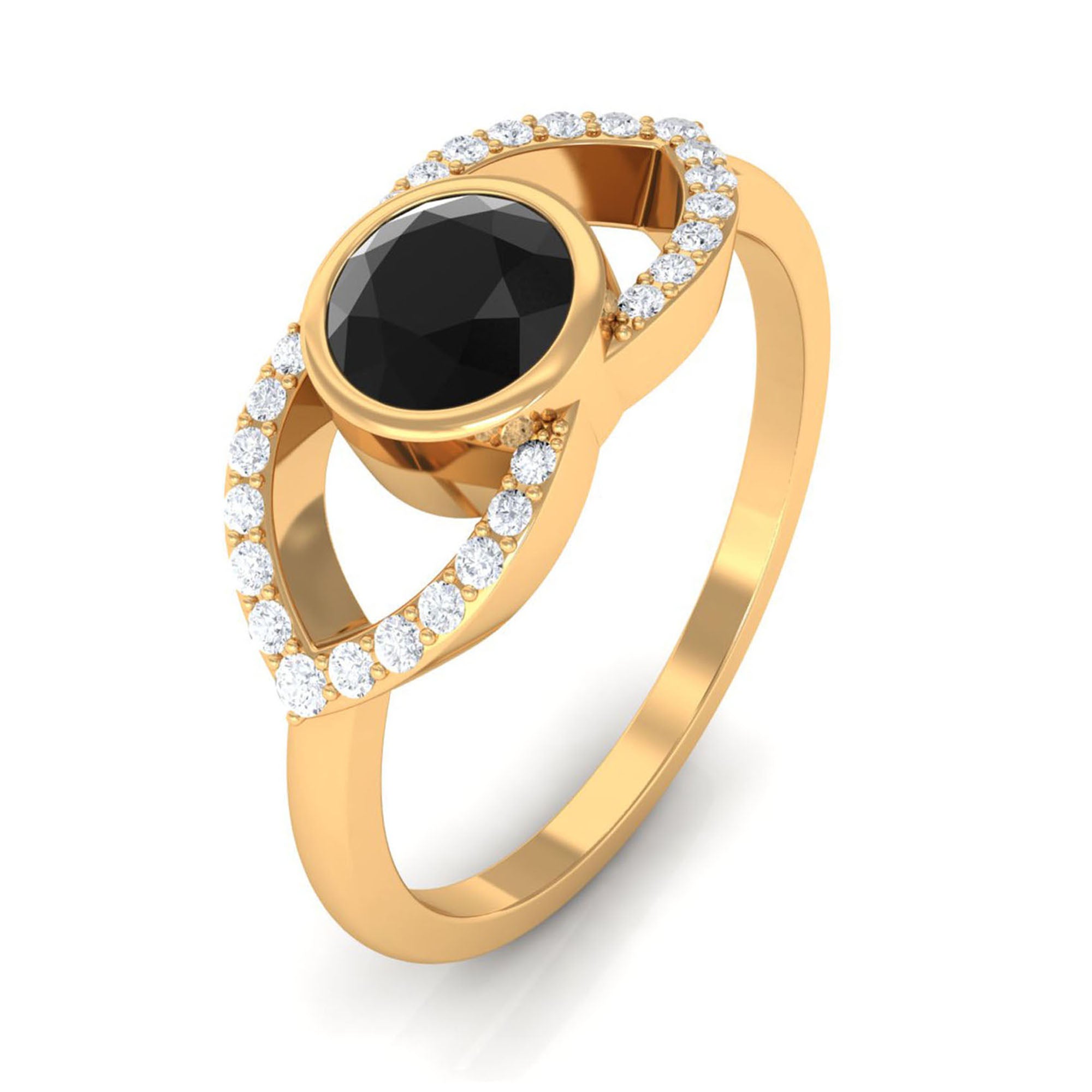 3/4 Ct Black Onyx and Diamond Split Shank Engagement Ring Black Onyx - ( AAA ) - Quality - Rosec Jewels