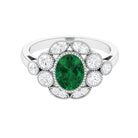 Oval Created Emerald Statement Engagement Ring with Moissanite Halo Lab Created Emerald - ( AAAA ) - Quality - Rosec Jewels