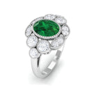 Oval Created Emerald Statement Engagement Ring with Moissanite Halo Lab Created Emerald - ( AAAA ) - Quality - Rosec Jewels