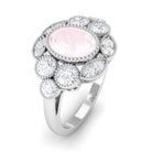 Oval Rose Quartz Statement Engagement Ring with Moissanite Halo Rose Quartz - ( AAA ) - Quality - Rosec Jewels