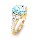 Split Shank Oval Aquamarine Solitaire Ring with Moissanite Aquamarine - ( AAA ) - Quality - Rosec Jewels