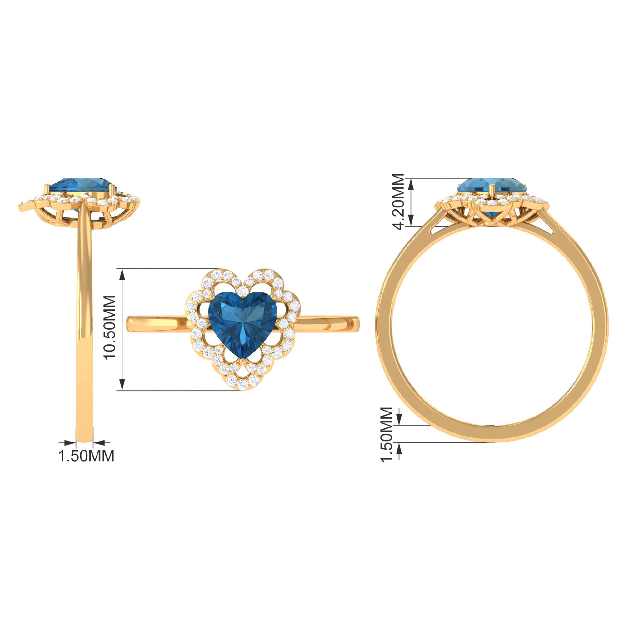 1.25 CT Heart London Blue Topaz Designer Engagement Ring with Diamond London Blue Topaz - ( AAA ) - Quality - Rosec Jewels