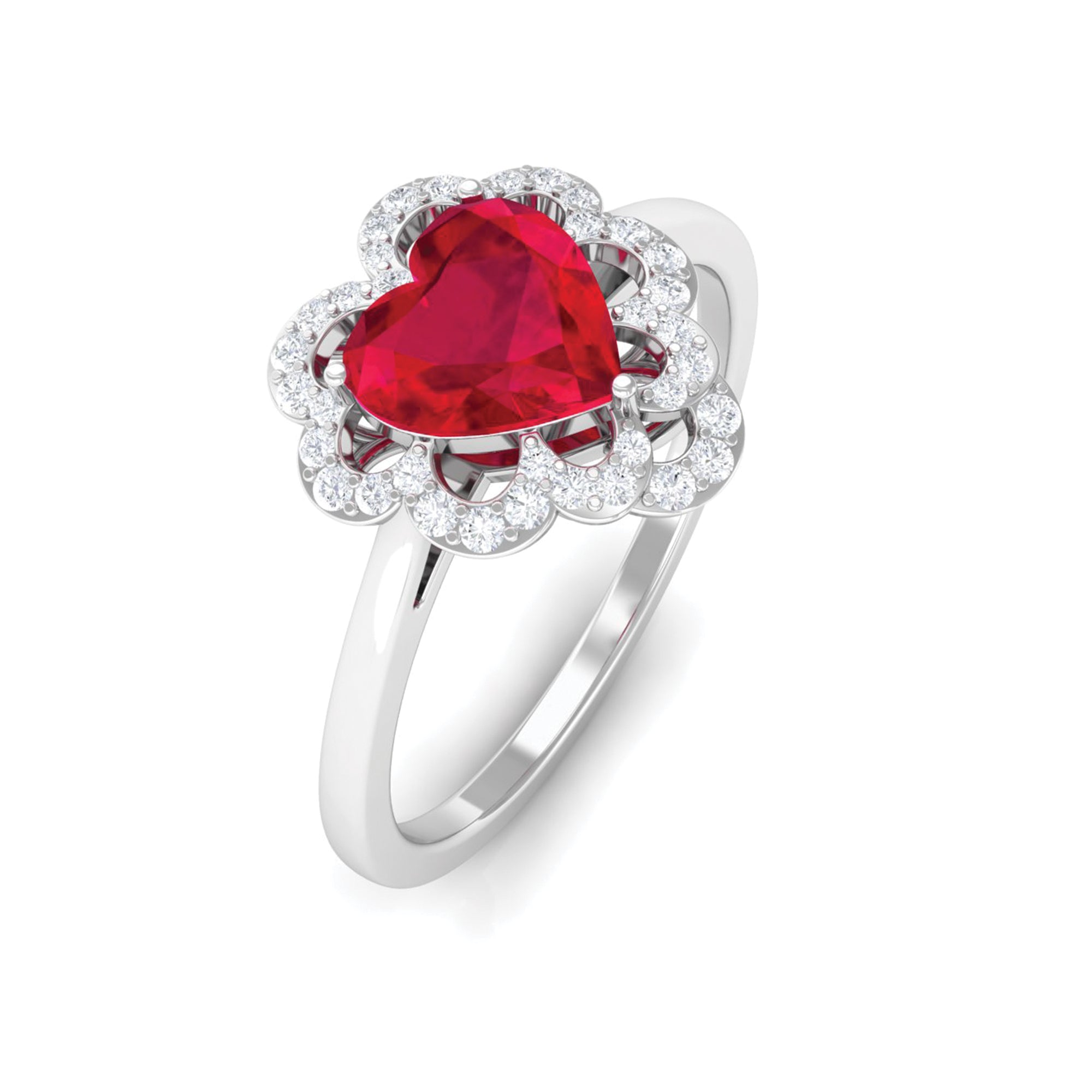 1 CT Lab Created Ruby Heart Engagement Ring with Diamond Accent Lab Created Ruby - ( AAAA ) - Quality - Rosec Jewels