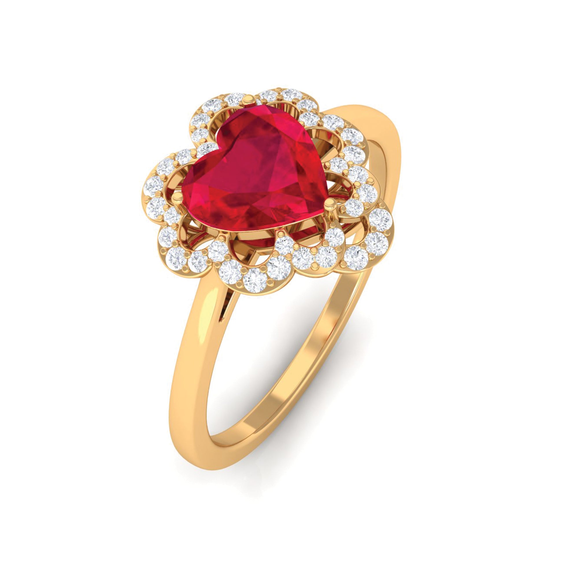 1 CT Lab Created Ruby Heart Engagement Ring with Diamond Accent Lab Created Ruby - ( AAAA ) - Quality - Rosec Jewels