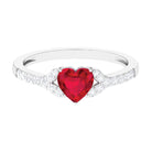 Heart Shape Lab Grown Ruby Engagement Ring with Diamond Lab Created Ruby - ( AAAA ) - Quality - Rosec Jewels