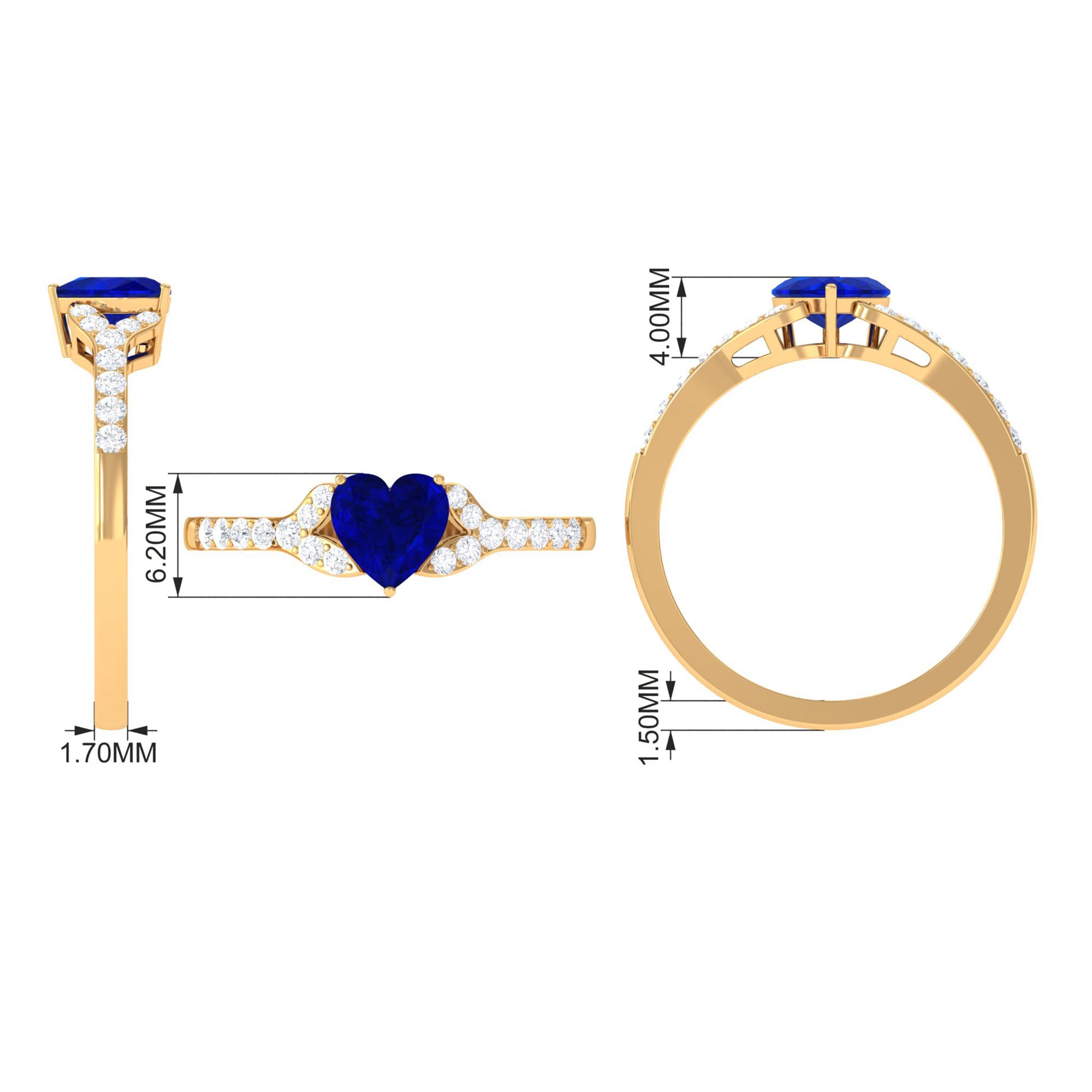 Created Blue Sapphire Heart Engagement Ring With Diamond Accent Lab Created Blue Sapphire - ( AAAA ) - Quality - Rosec Jewels