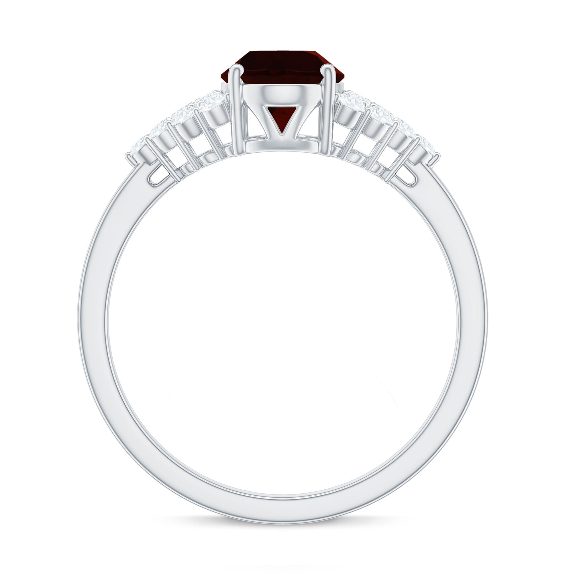 2.25 CT Oval Garnet Solitaire Ring with Diamond Accent Garnet - ( AAA ) - Quality - Rosec Jewels
