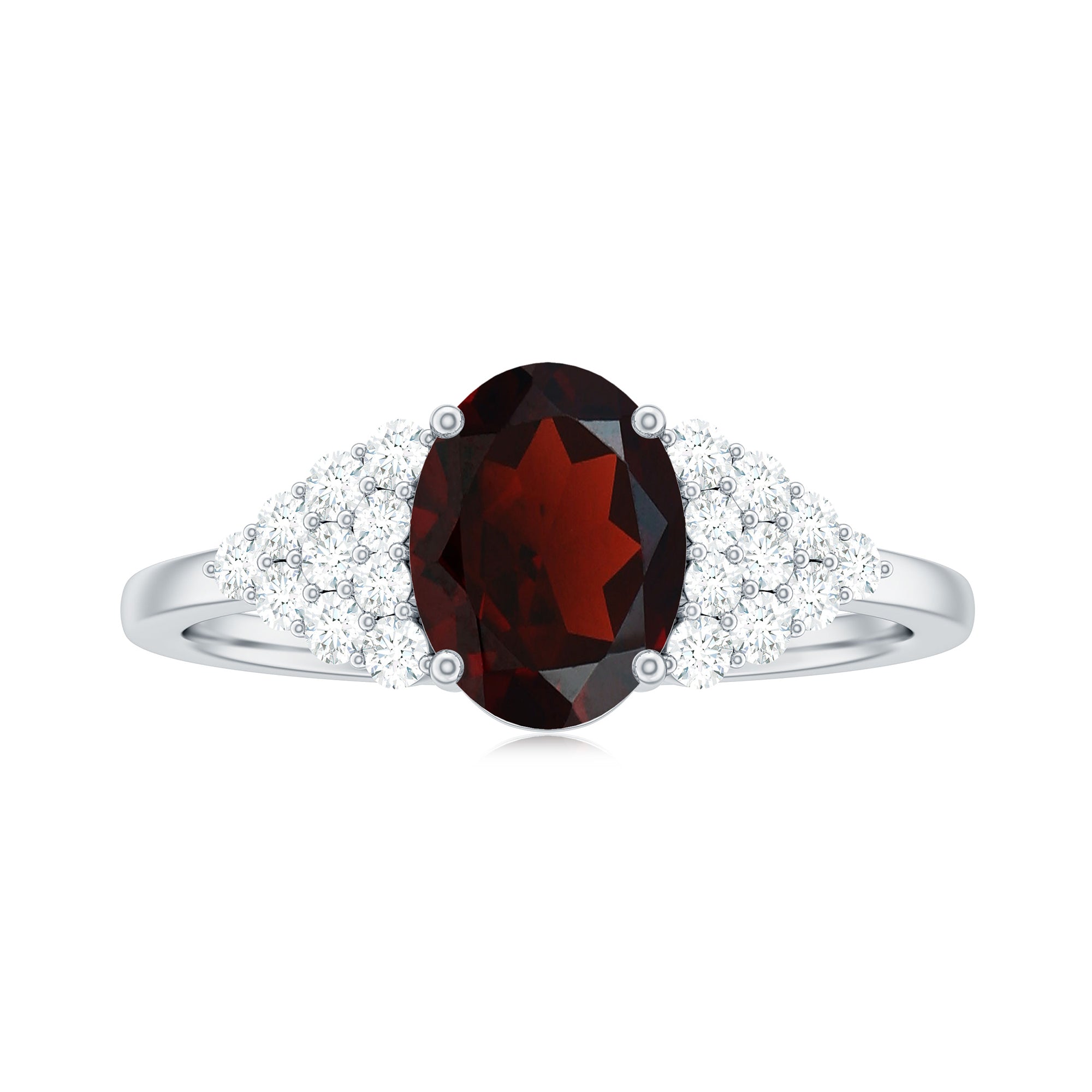 2.25 CT Oval Garnet Solitaire Ring with Diamond Accent Garnet - ( AAA ) - Quality - Rosec Jewels