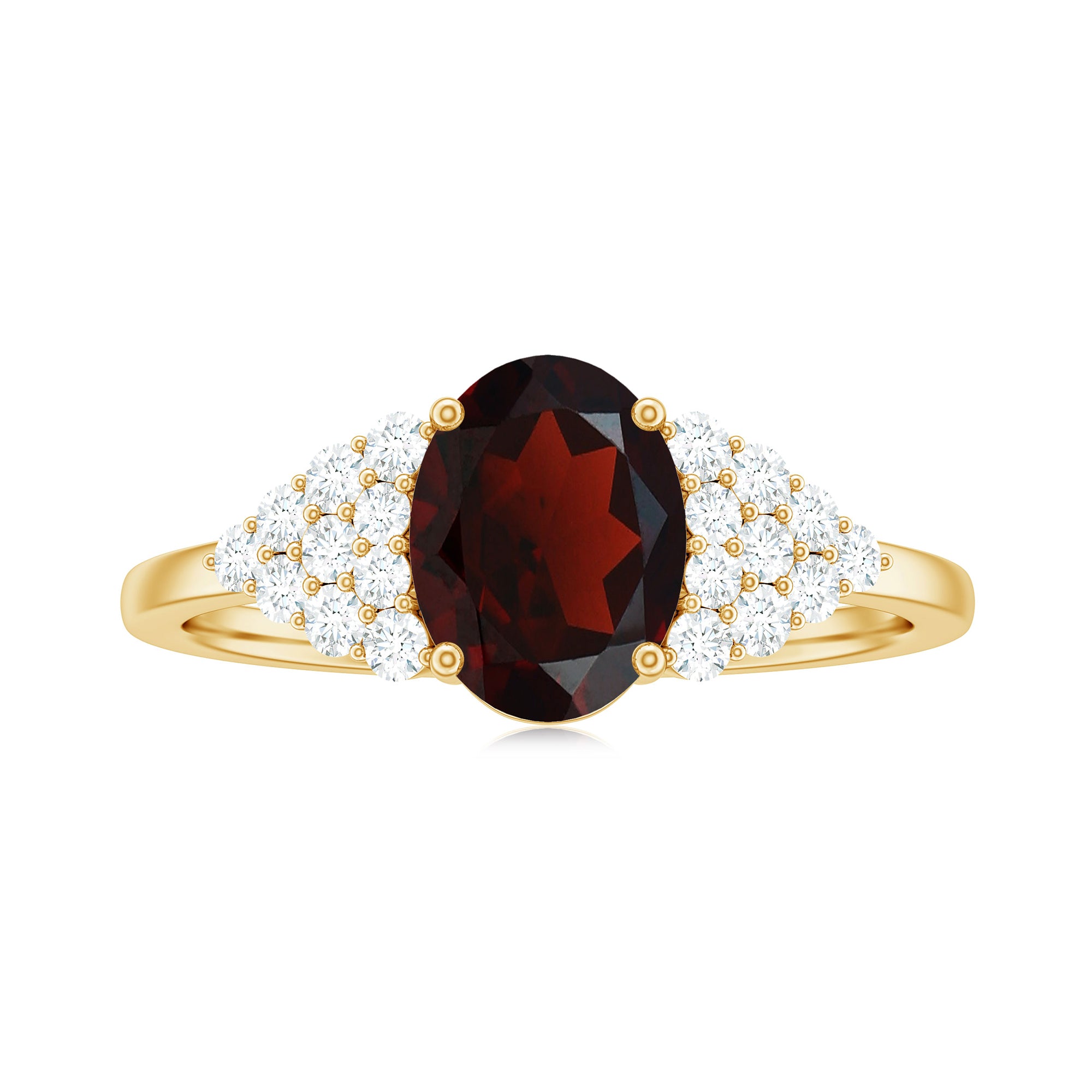 2.25 CT Oval Garnet Solitaire Ring with Diamond Accent Garnet - ( AAA ) - Quality - Rosec Jewels