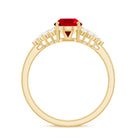 2 CT Oval Lab-Created Ruby Solitaire Ring with Diamond Accent Lab Created Ruby - ( AAAA ) - Quality - Rosec Jewels