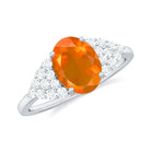 Solitaire Fire Opal Oval Engagement Ring with Diamond Fire Opal - ( AAA ) - Quality - Rosec Jewels