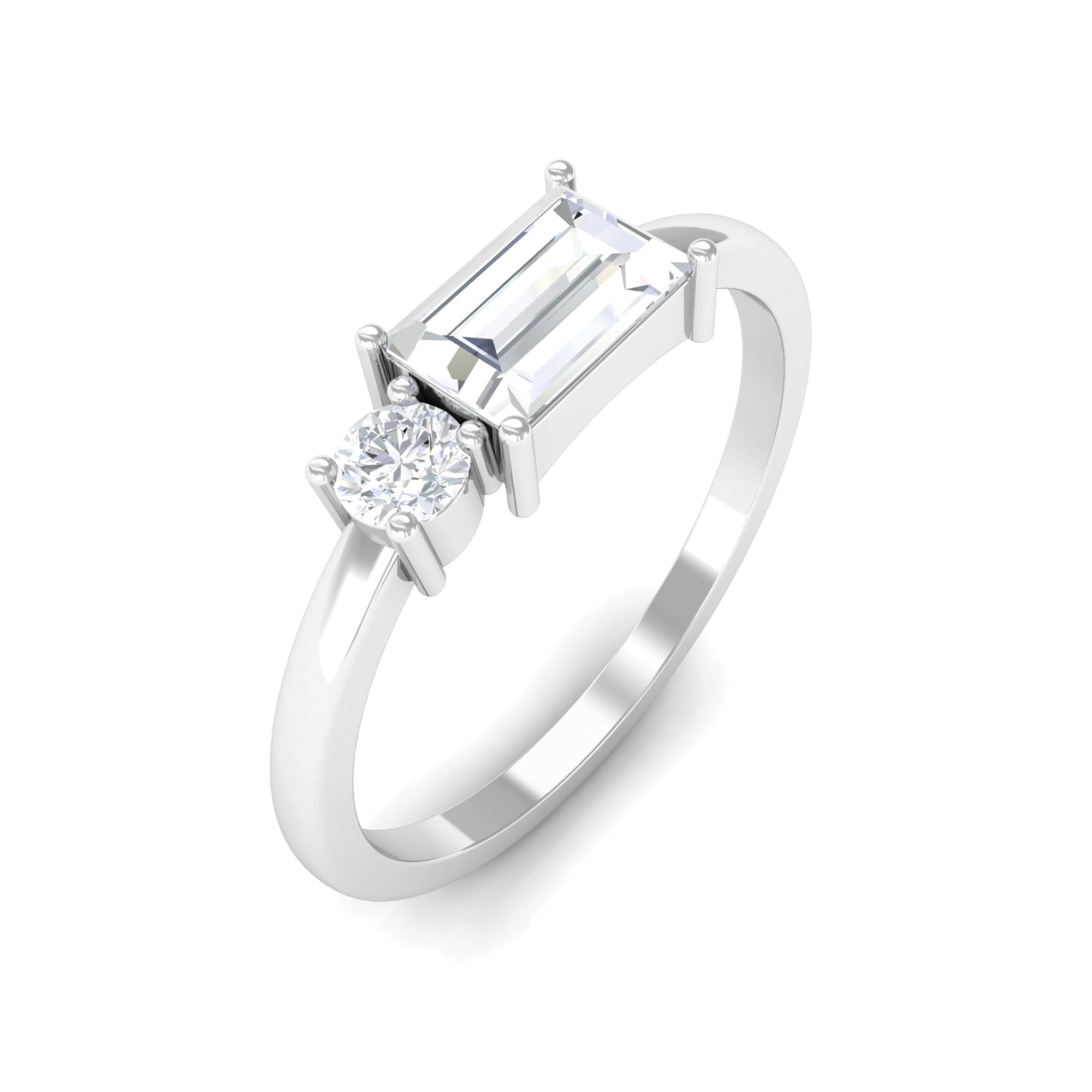 1/2 CT Baguette and Round Moissanite Two Stone Promise Ring Moissanite - ( D-VS1 ) - Color and Clarity - Rosec Jewels