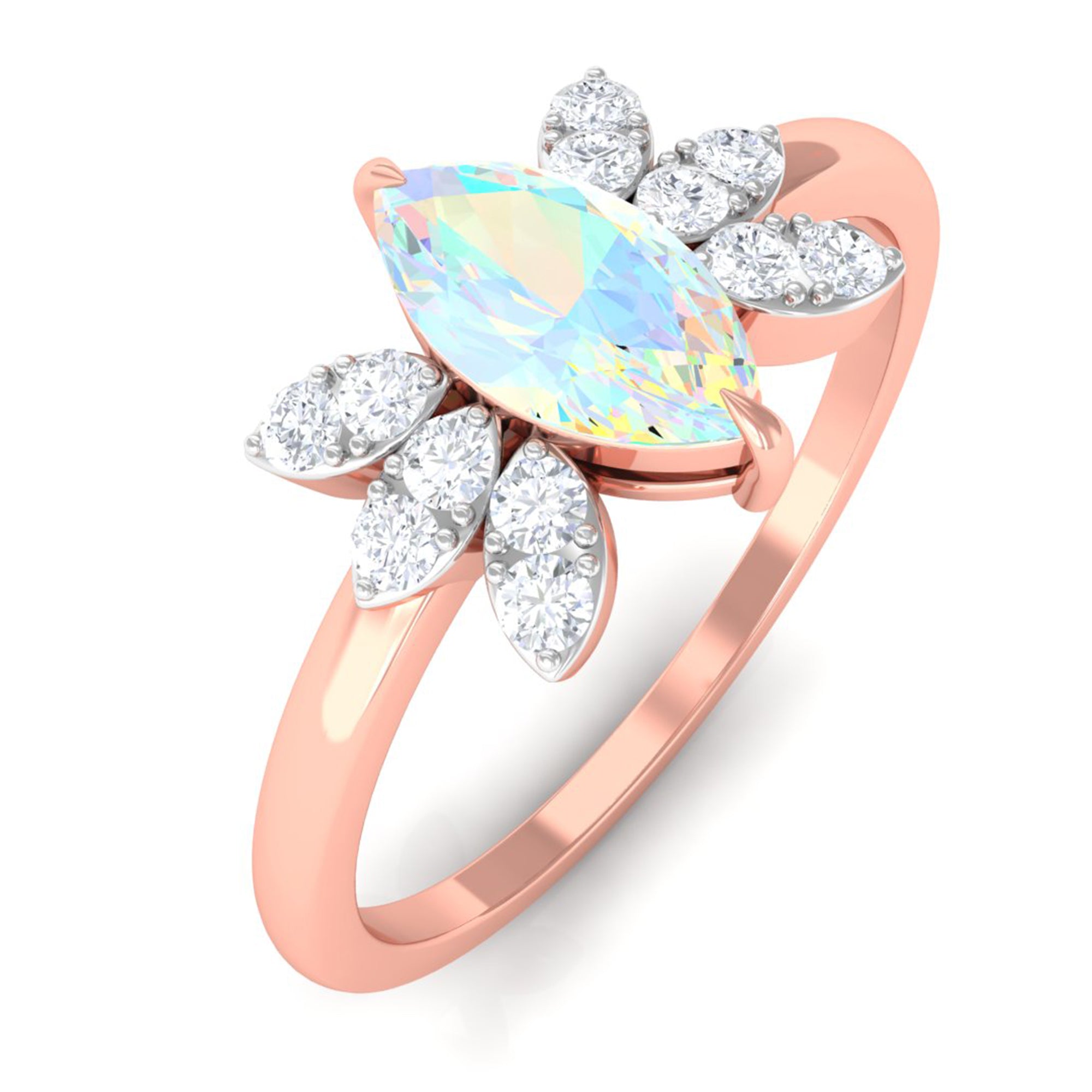 Marquise Ethiopian Opal and Diamond Promise Ring Ethiopian Opal - ( AAA ) - Quality - Rosec Jewels