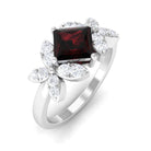 2 CT Princess Cut Garnet Flower Engagement Ring with Diamond Garnet - ( AAA ) - Quality - Rosec Jewels