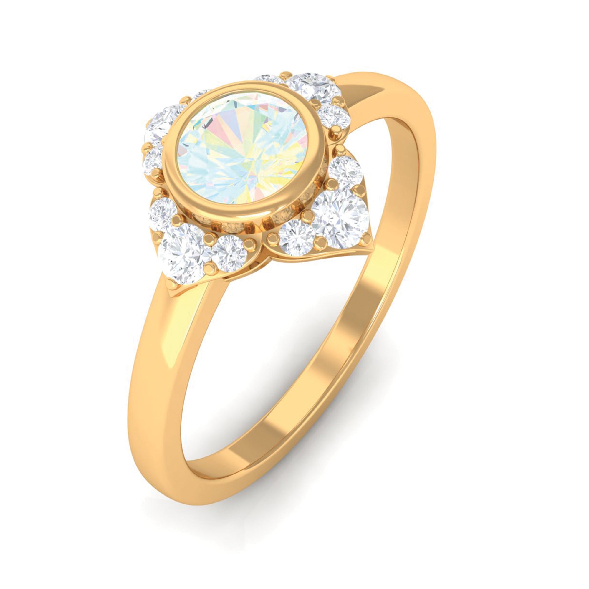 Bezel Set Ethiopian Opal Flower Engagement Ring with Diamond Ethiopian Opal - ( AAA ) - Quality - Rosec Jewels