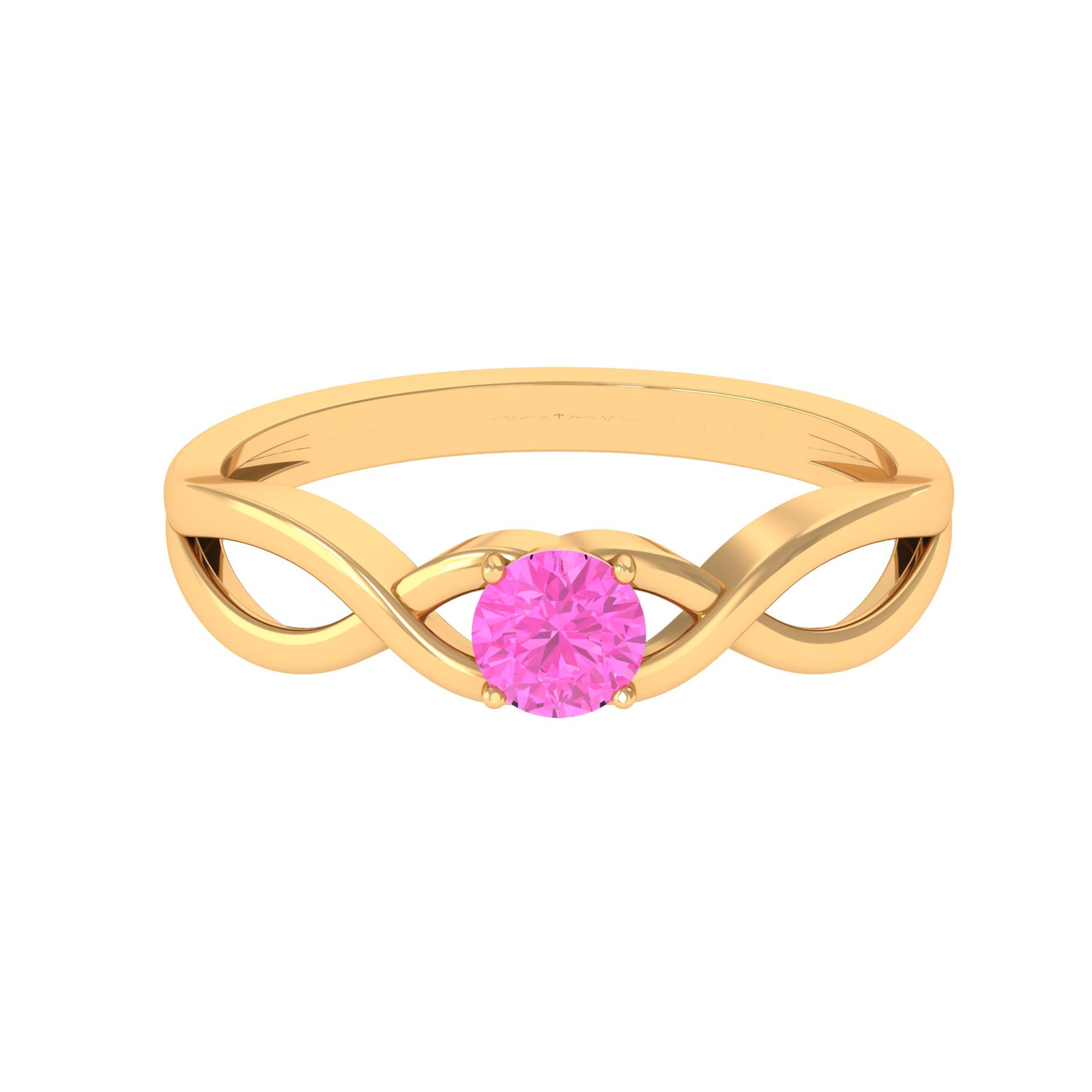 Round Pink Sapphire Solitaire Promise Ring in Crossover Shank Pink Sapphire - ( AAA ) - Quality - Rosec Jewels