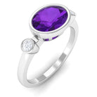 Bezel Set Oval Amethyst Solitaire East West Ring with Diamond Amethyst - ( AAA ) - Quality - Rosec Jewels