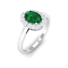 Oval Shape Created Emerald and Diamond Classic Halo Engagement Ring Lab Created Emerald - ( AAAA ) - Quality - Rosec Jewels